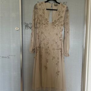 ASOS luxury Beige Long Sleeve Embellished Dress